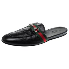 Black Leather Web Horsebit Slip Slippers Size 43 For at | gucci slippers black