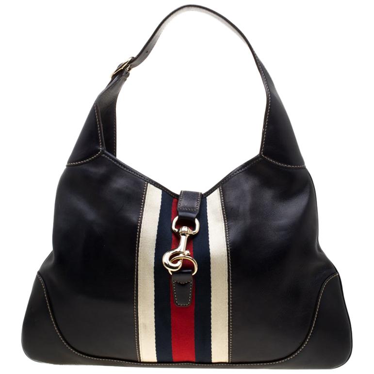 Gucci Black Leather Web Jackie O Hobo For Sale at 1stDibs | gucci ...