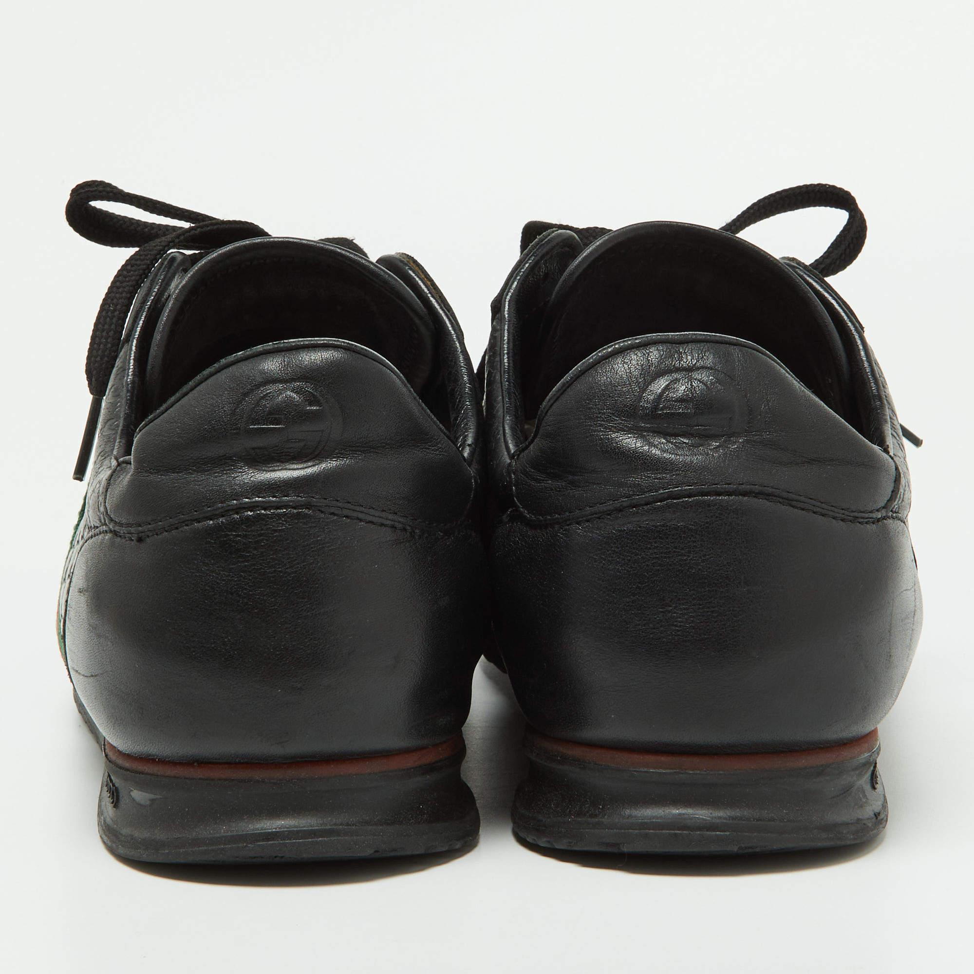  Gucci Black Leather Web Lace Up Sneakers Size 45.5 Pour hommes 