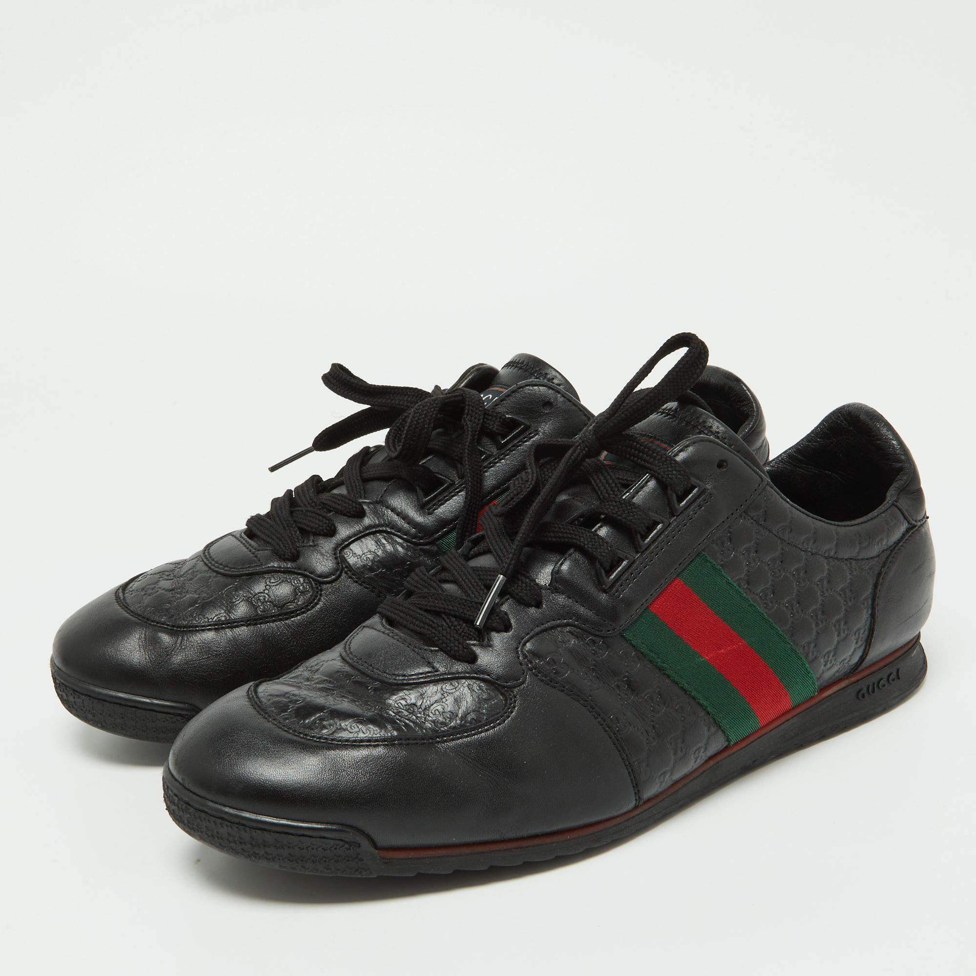 Gucci Black Leather Web Lace Up Sneakers Size 45.5 2