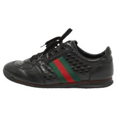 Gucci Black Leather Web Lace Up Sneakers Size 45.5