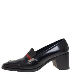 Gucci Black Leather Web Loafer Pumps Size 40.5