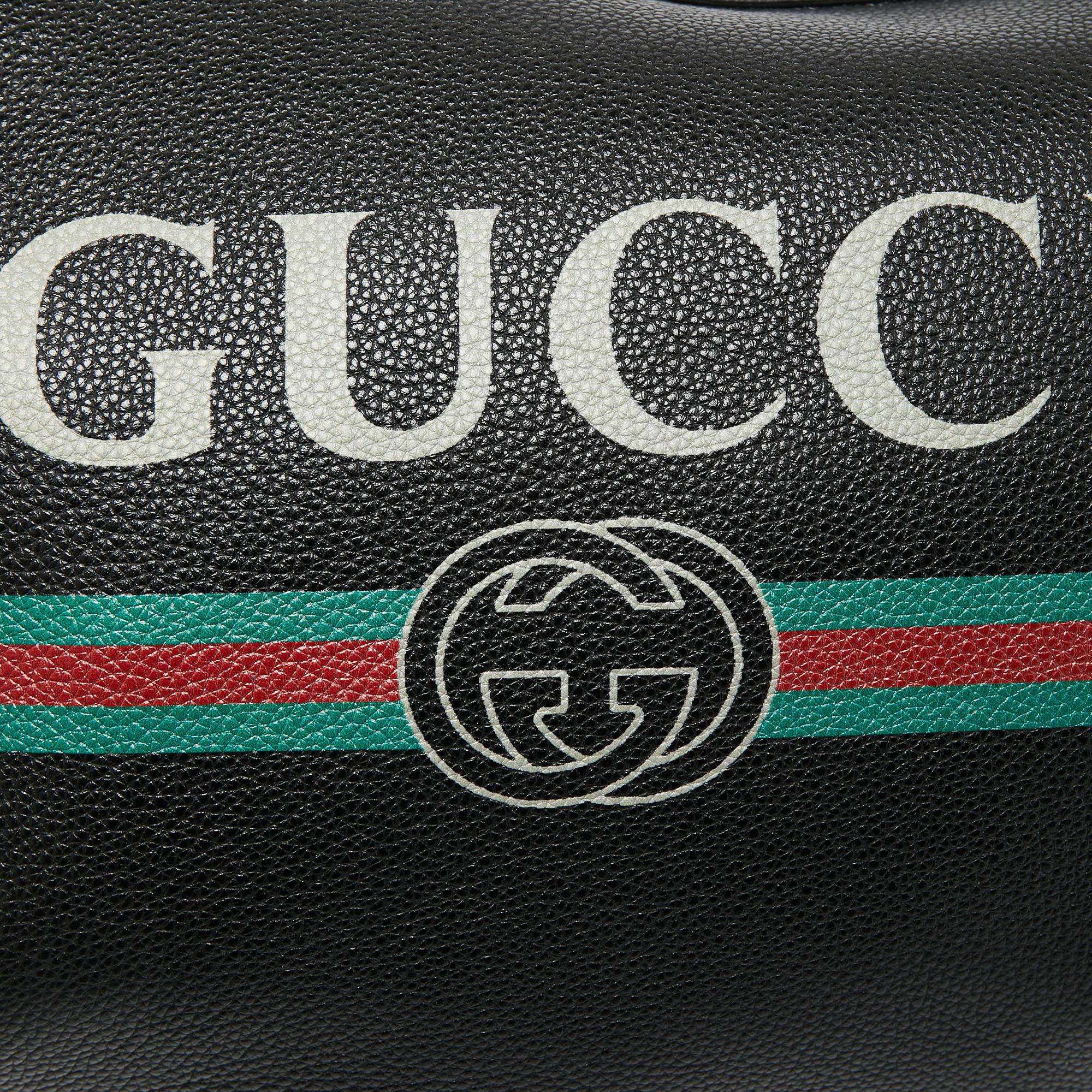 Gucci Black Leather Web Logo Half Moon Hobo 5