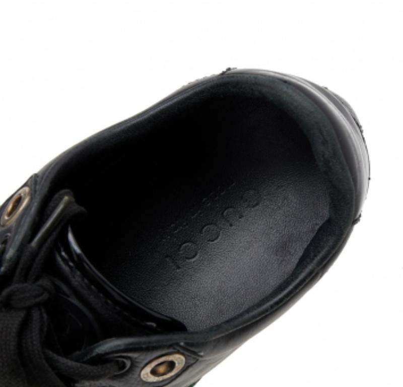 Men's Gucci Black Leather Web Low Top Sneakers Size 42 For Sale