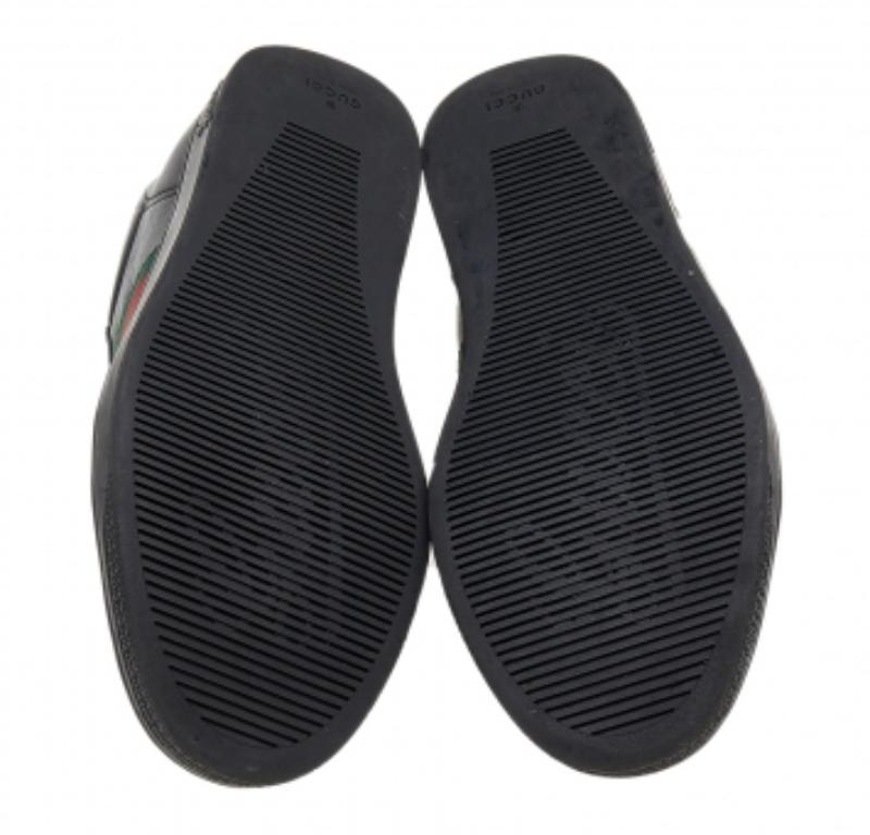 Gucci Black Leather Web Low Top Sneakers Size 42 For Sale 3