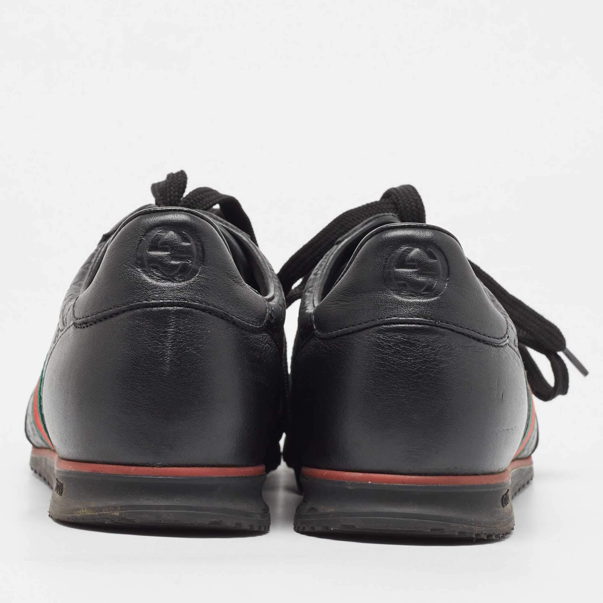 Gucci Black Leather Web Low Top Sneakers Size 44 For Sale 1