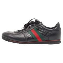 Gucci Black Leather Web Low Top Sneakers Size 44