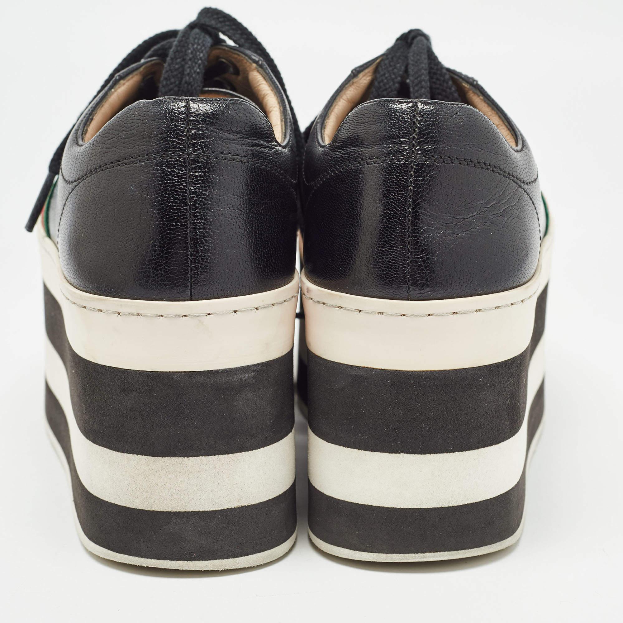 Gucci Black Leather Web Peggy Platform Sneakers Size 36 1