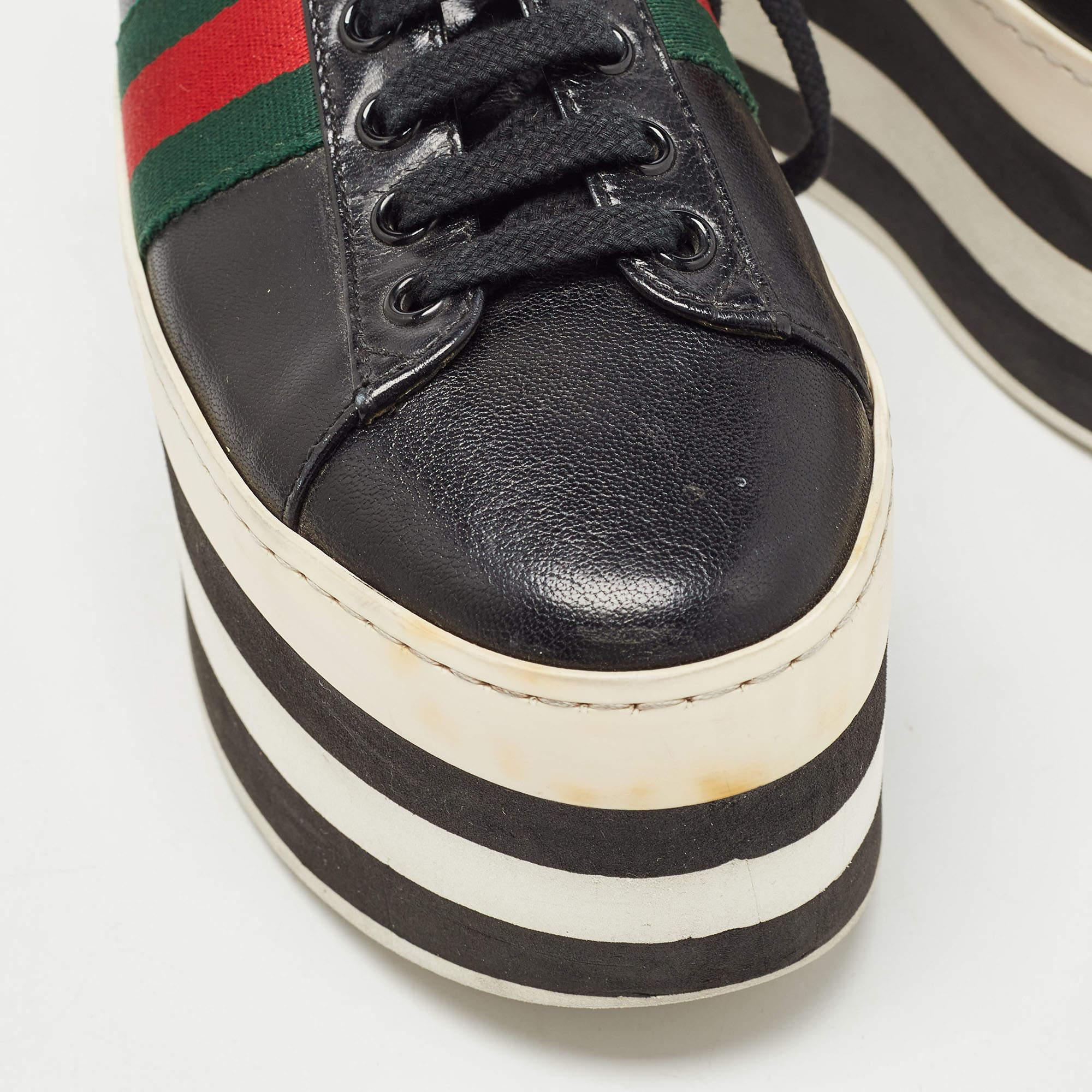 Gucci Black Leather Web Peggy Platform Sneakers Size 36 3
