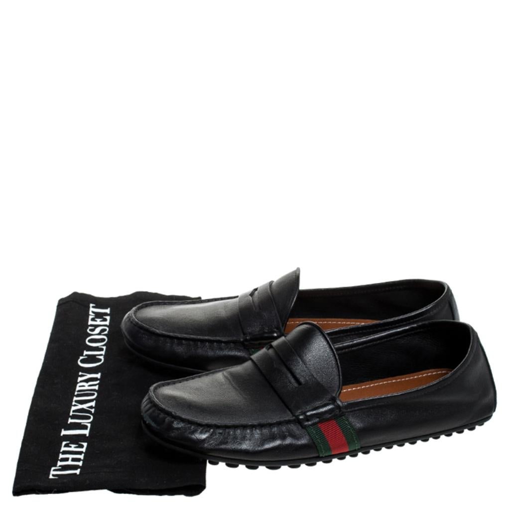 Gucci Black Leather Web Penny Loafers Size 40.5 2