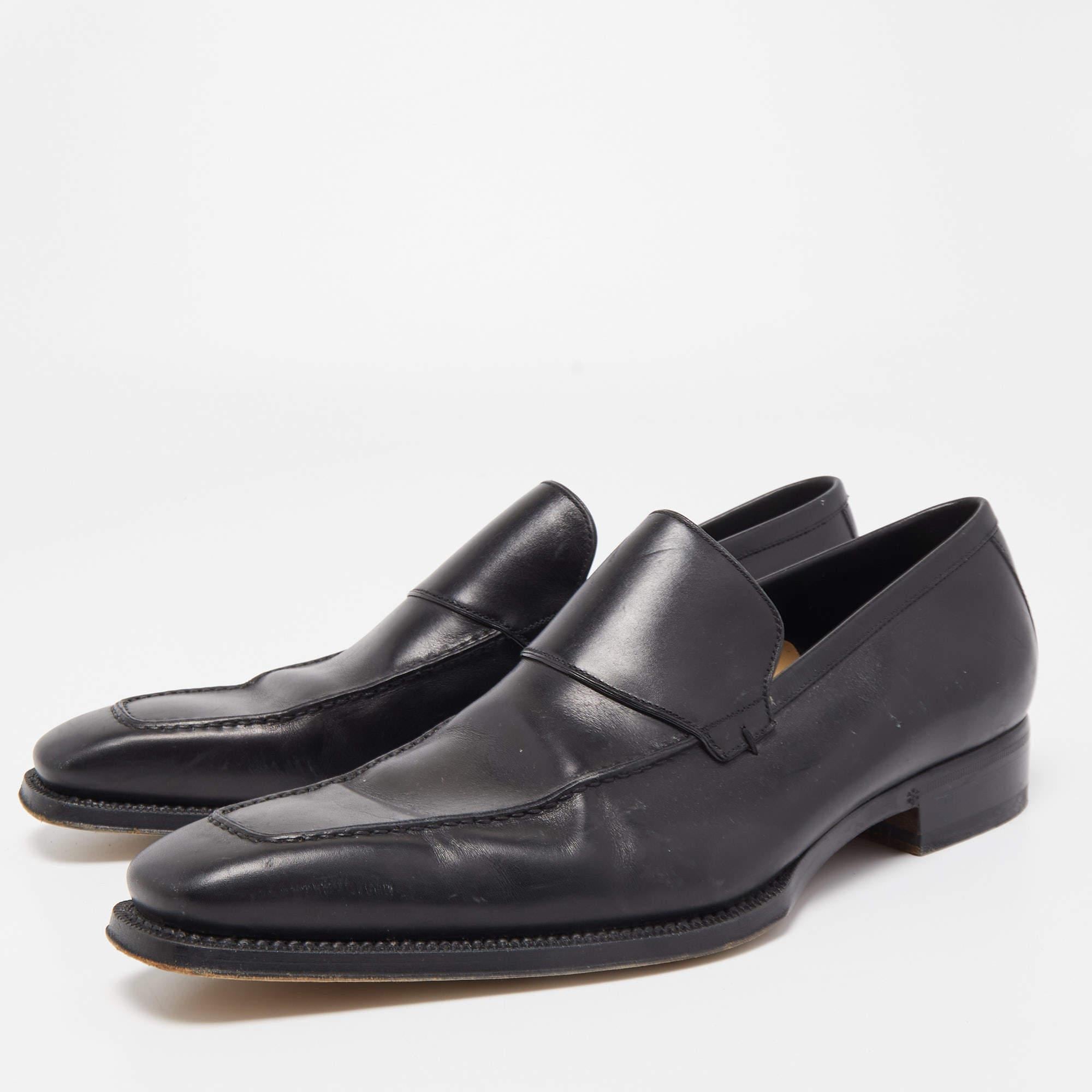 Men's Gucci Black Leather Web Penny Loafers Size 41.5 For Sale