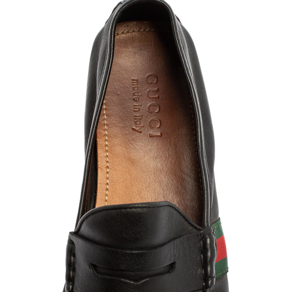 Gucci Black Leather Web Penny Loafers Size 41.5 2
