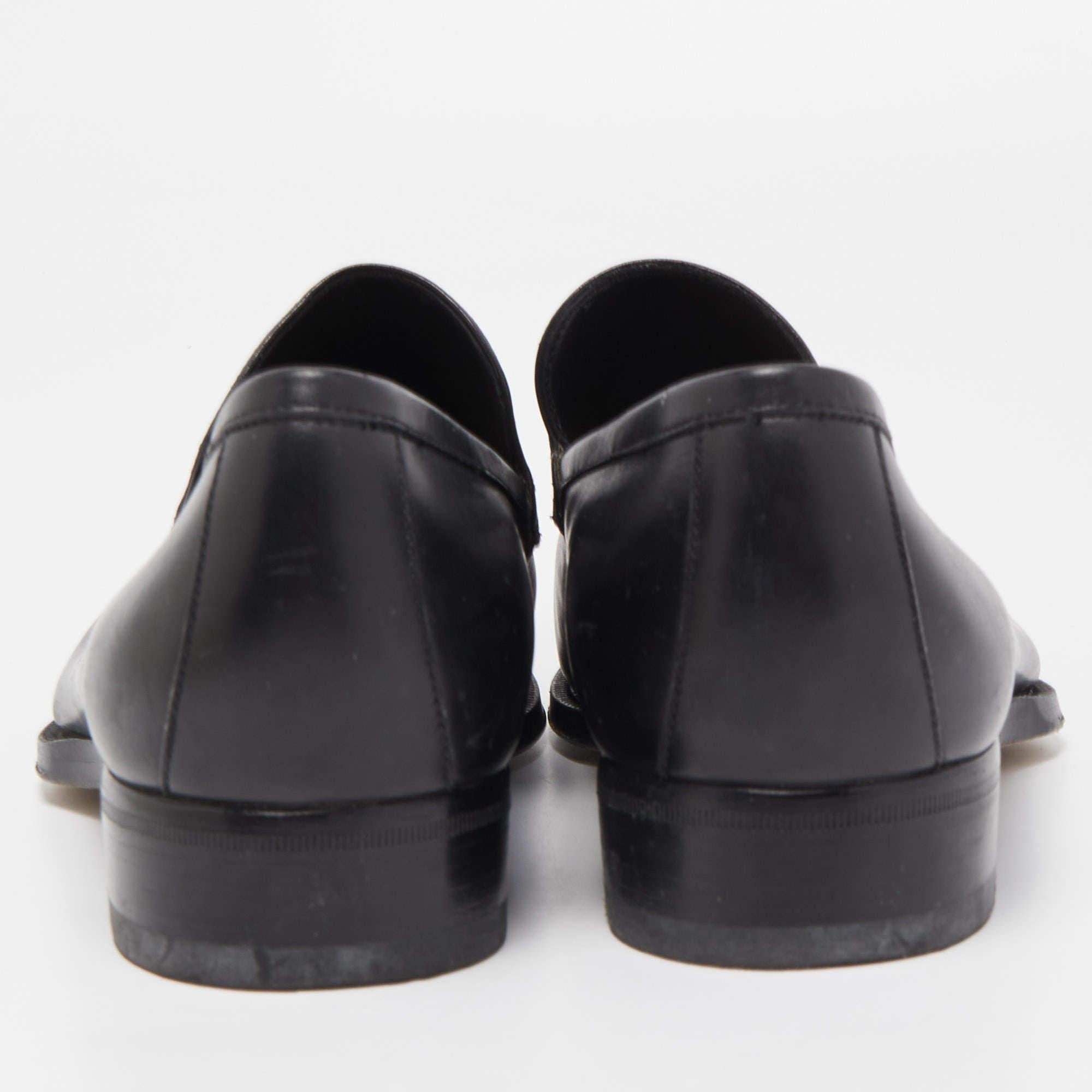 Gucci Black Leather Web Penny Loafers Size 41.5 For Sale 2