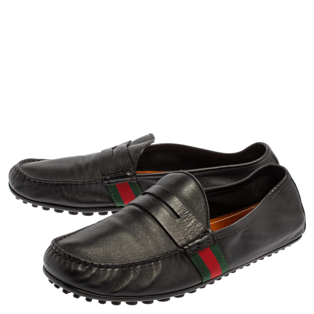 Gucci Black Leather Web Penny Loafers Size 41.5 3