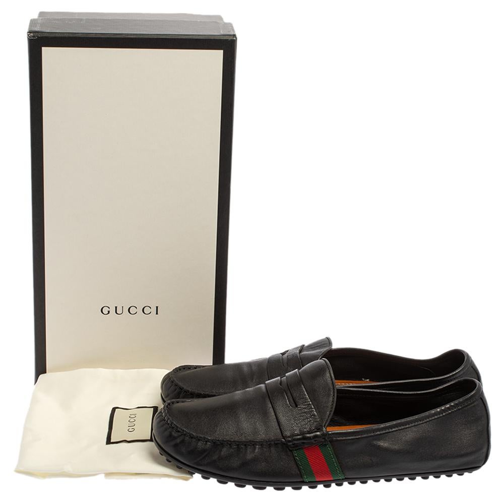 Gucci Black Leather Web Penny Loafers Size 41.5 4