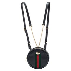 Gucci Black Leather Web Round Ophidia Backpack