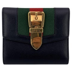 Gucci Black Leather Web Signature Sylvie Compact Trifold Wallet