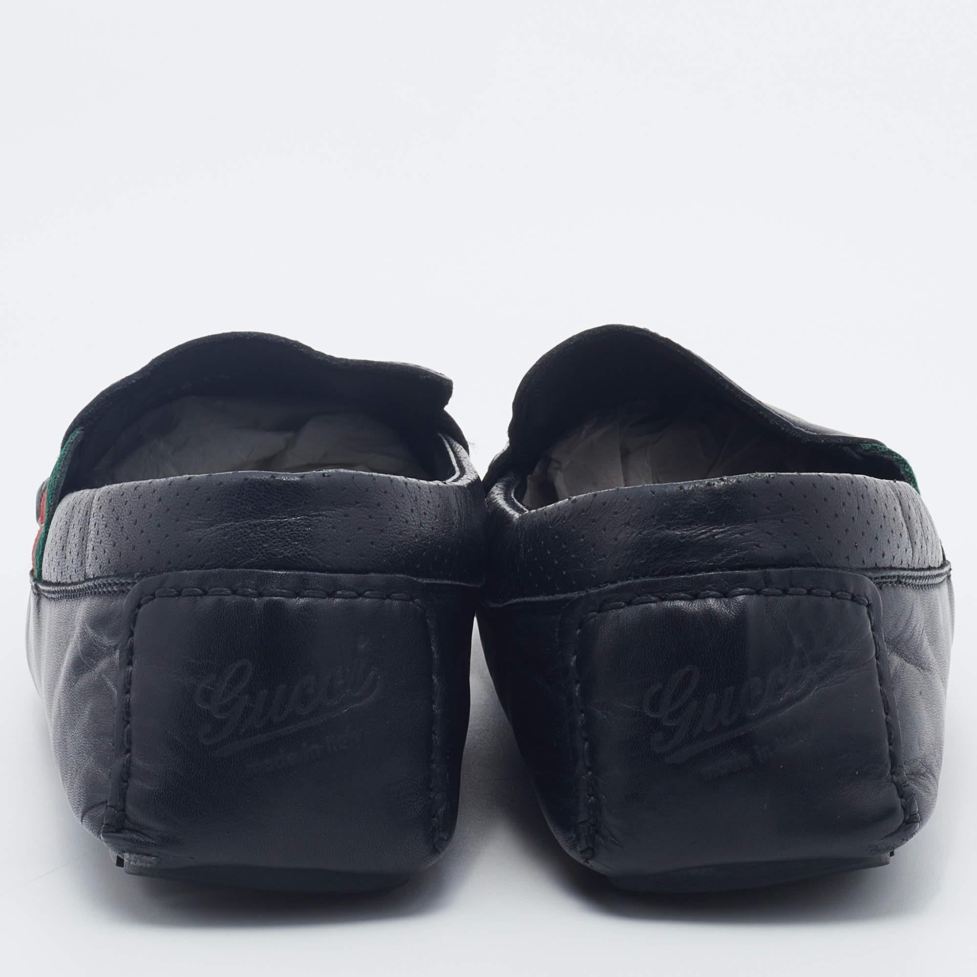 Mocasines Gucci Slip On Cuero Negro Web Talla 41.5 1