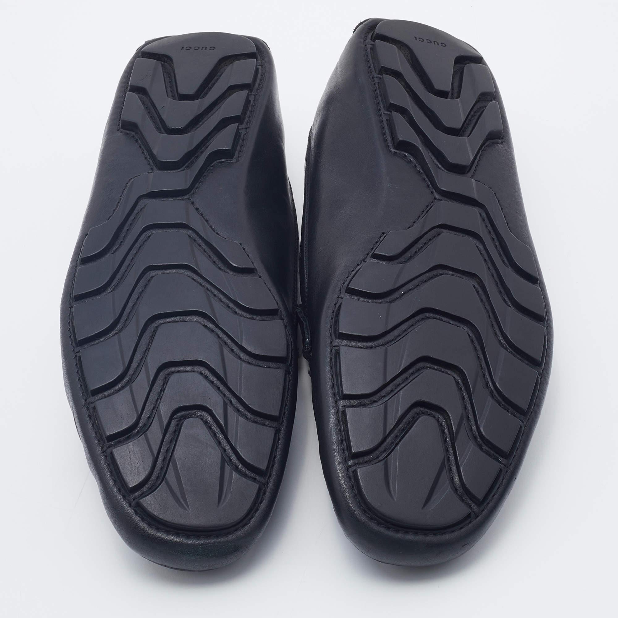 Mocasines Gucci Slip On Cuero Negro Web Talla 41.5 2