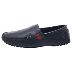 Mocasines Gucci Slip On Cuero Negro Web Talla 41.5