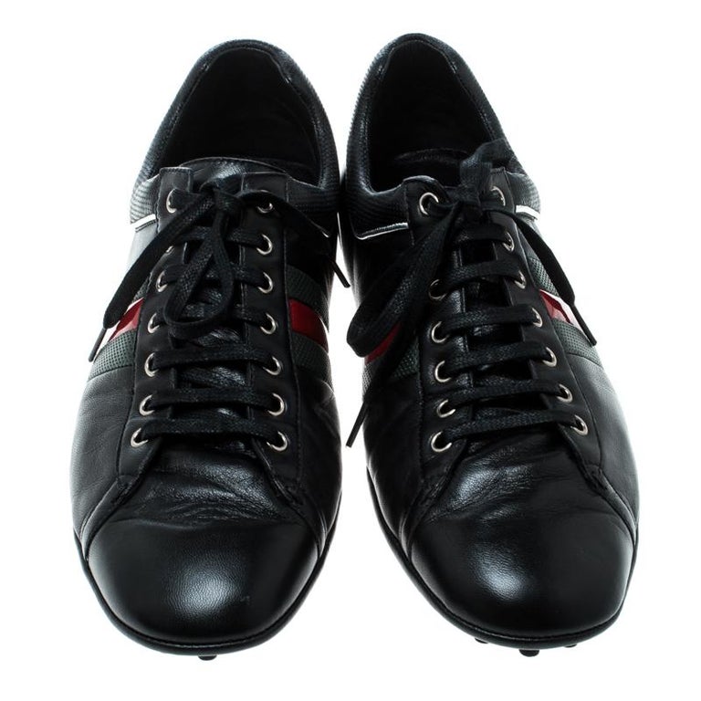 Gucci Black Leather Web Sneakers Size 43.5 For Sale at 1stDibs