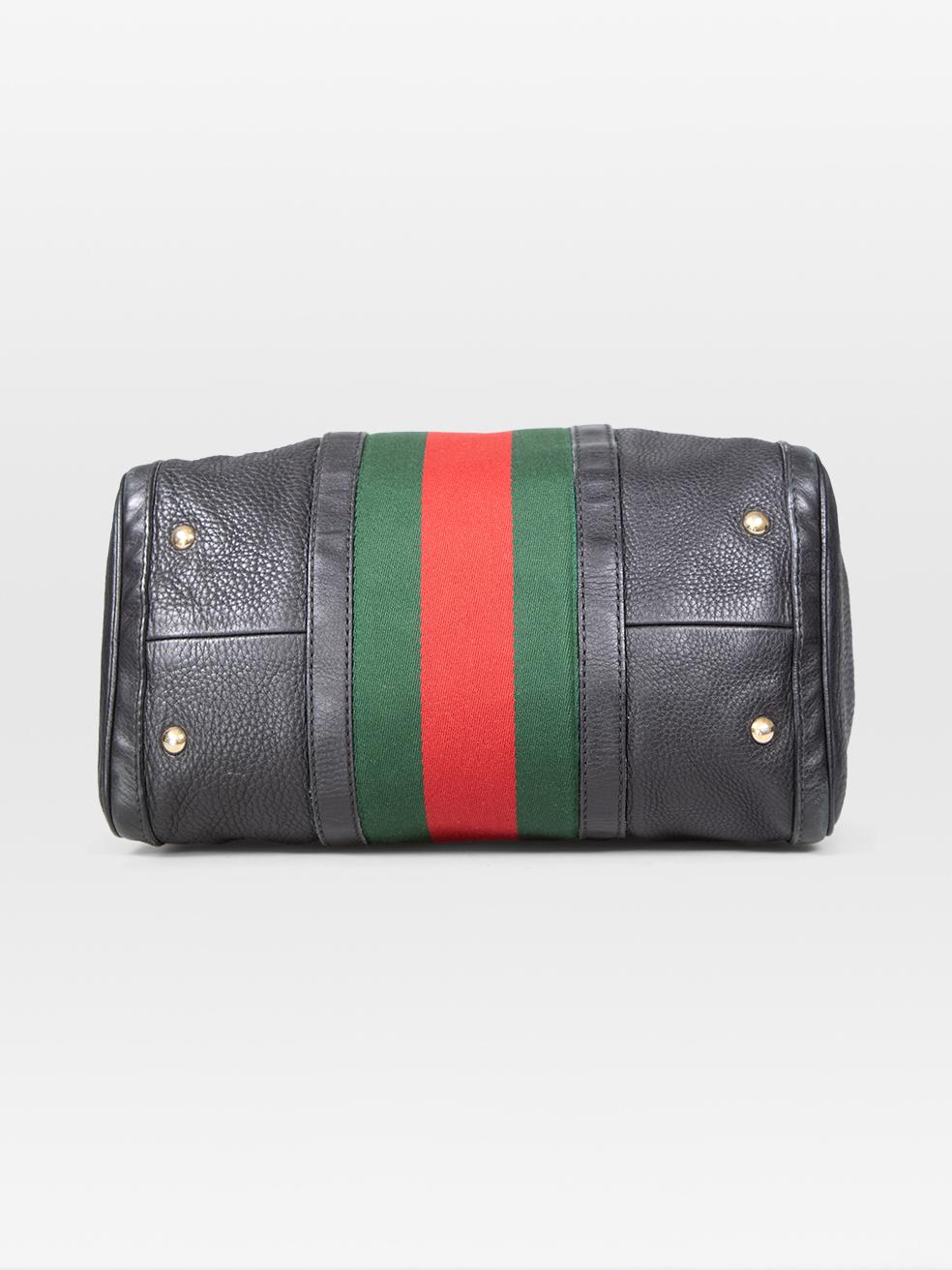 Gucci Black Leather Web Stripe Boston Bag For Sale 1