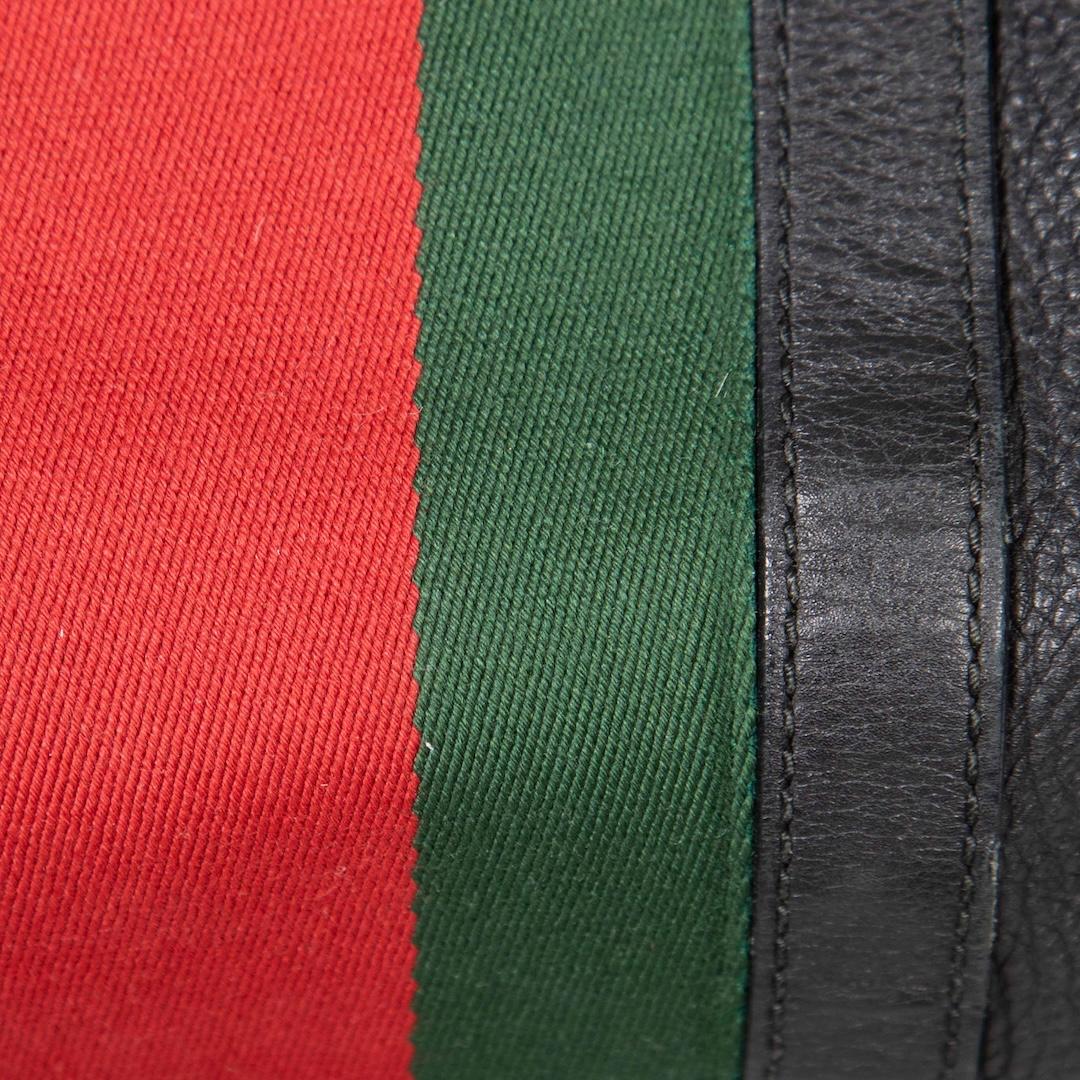 Gucci Black Leather Web Stripe Boston Bag For Sale 2