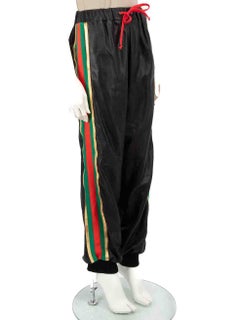 Gucci Black Leather Web Stripe Jogger Trousers Size M