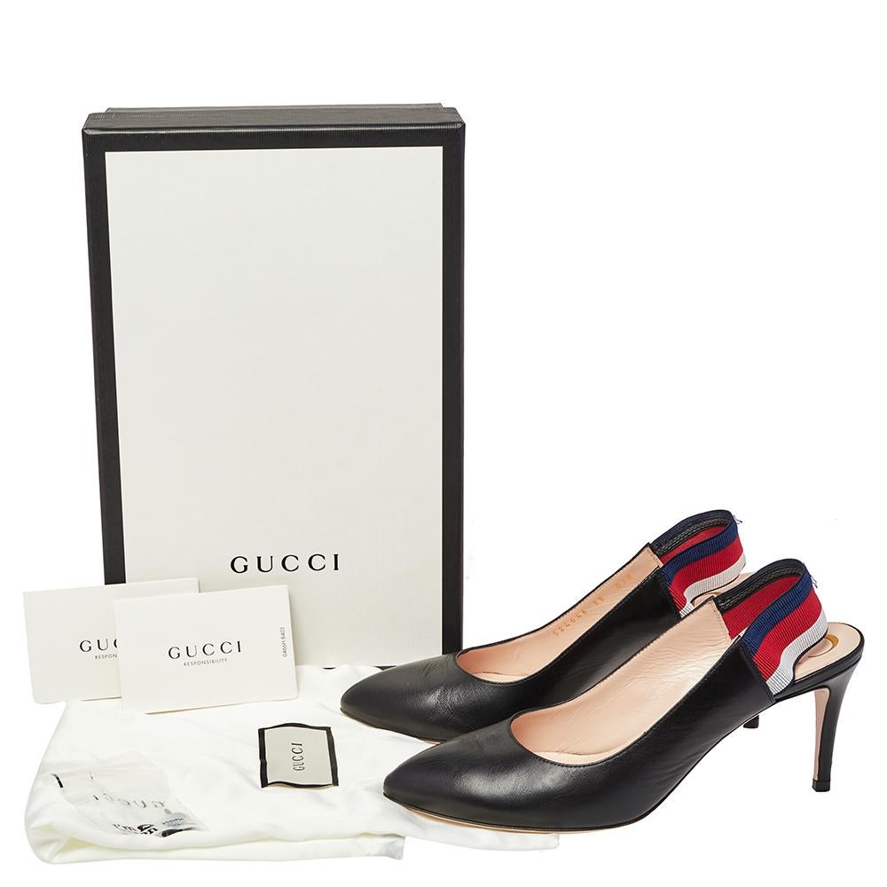 Gucci Black Leather Web Sylvie Singback Pumps Size 38 2