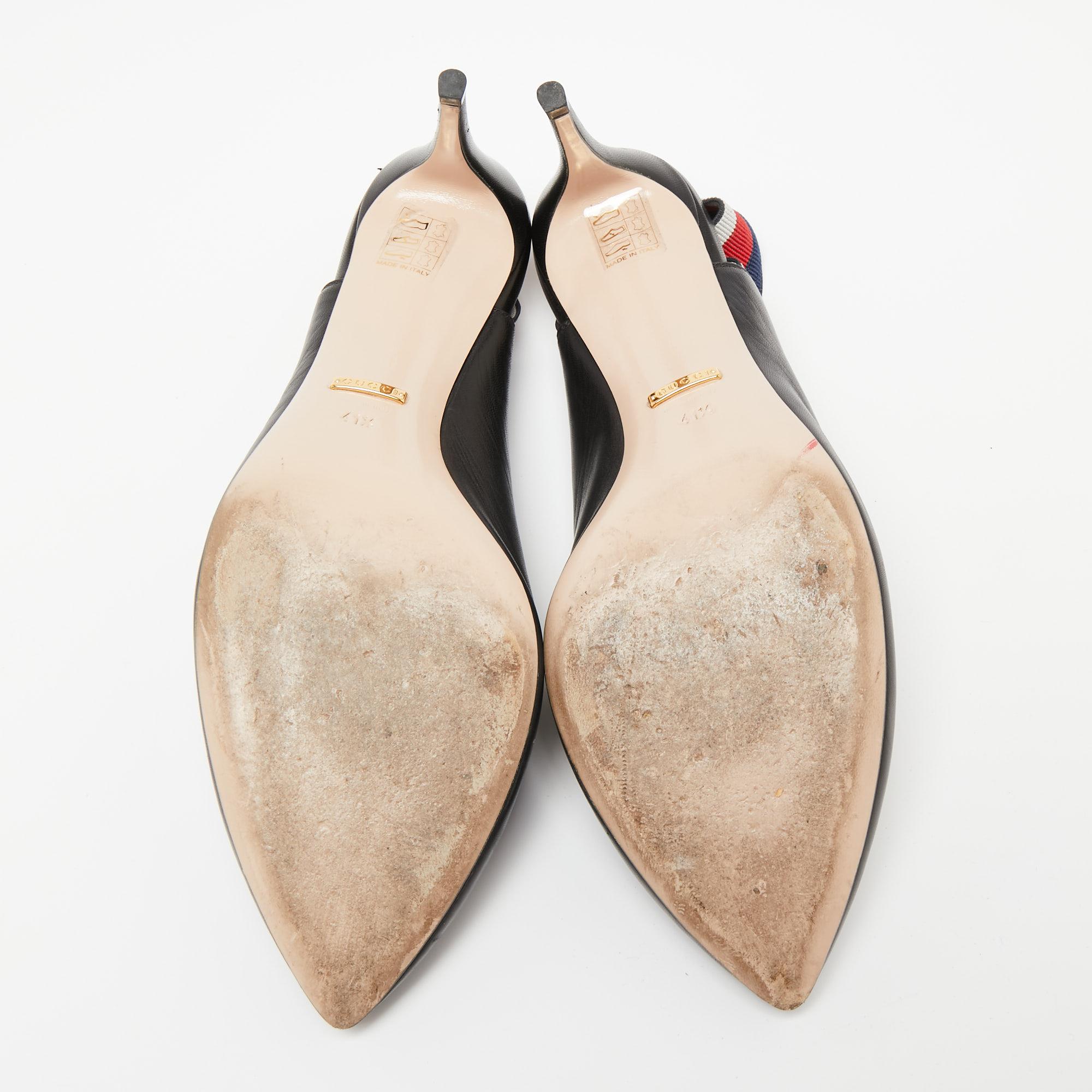 Gucci Black Leather Web Sylvie Slingback Pumps Size 41.5 3