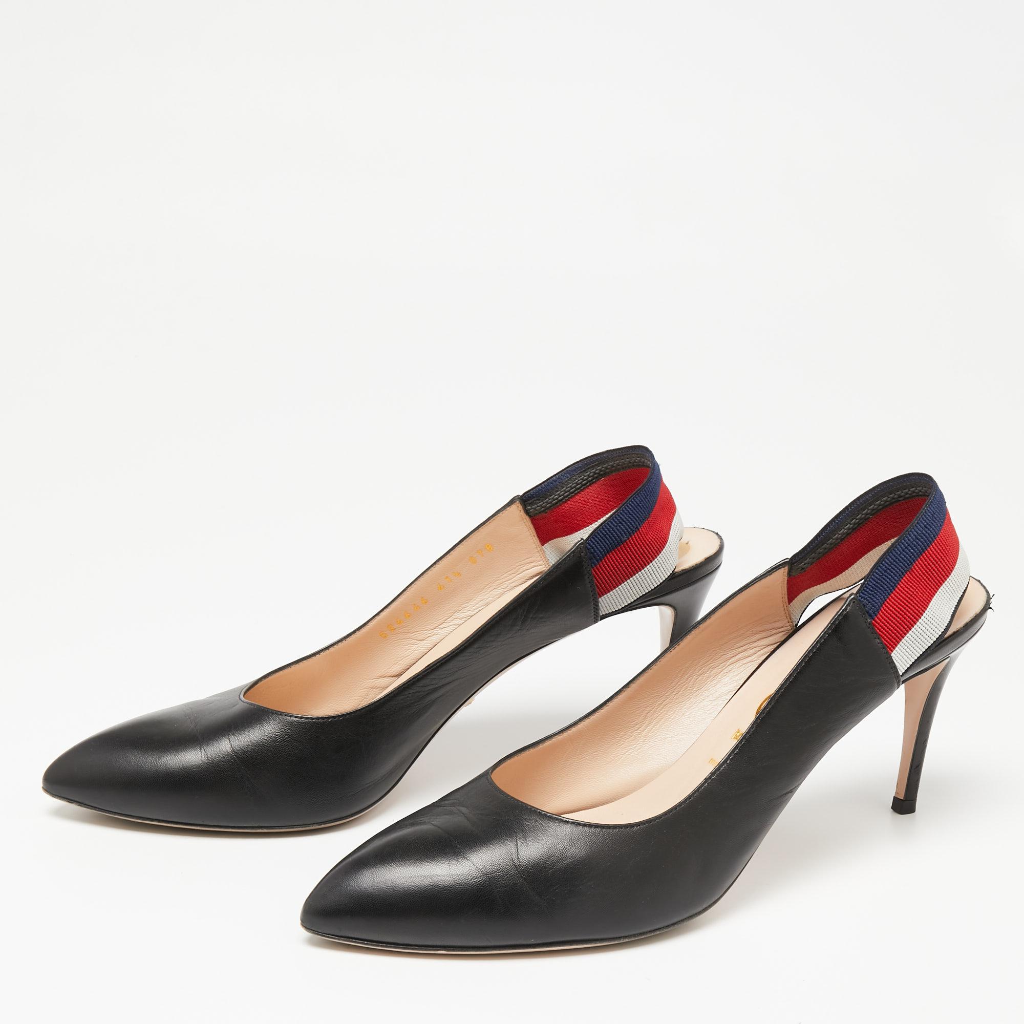 gucci sylvie web & leather slingback pump