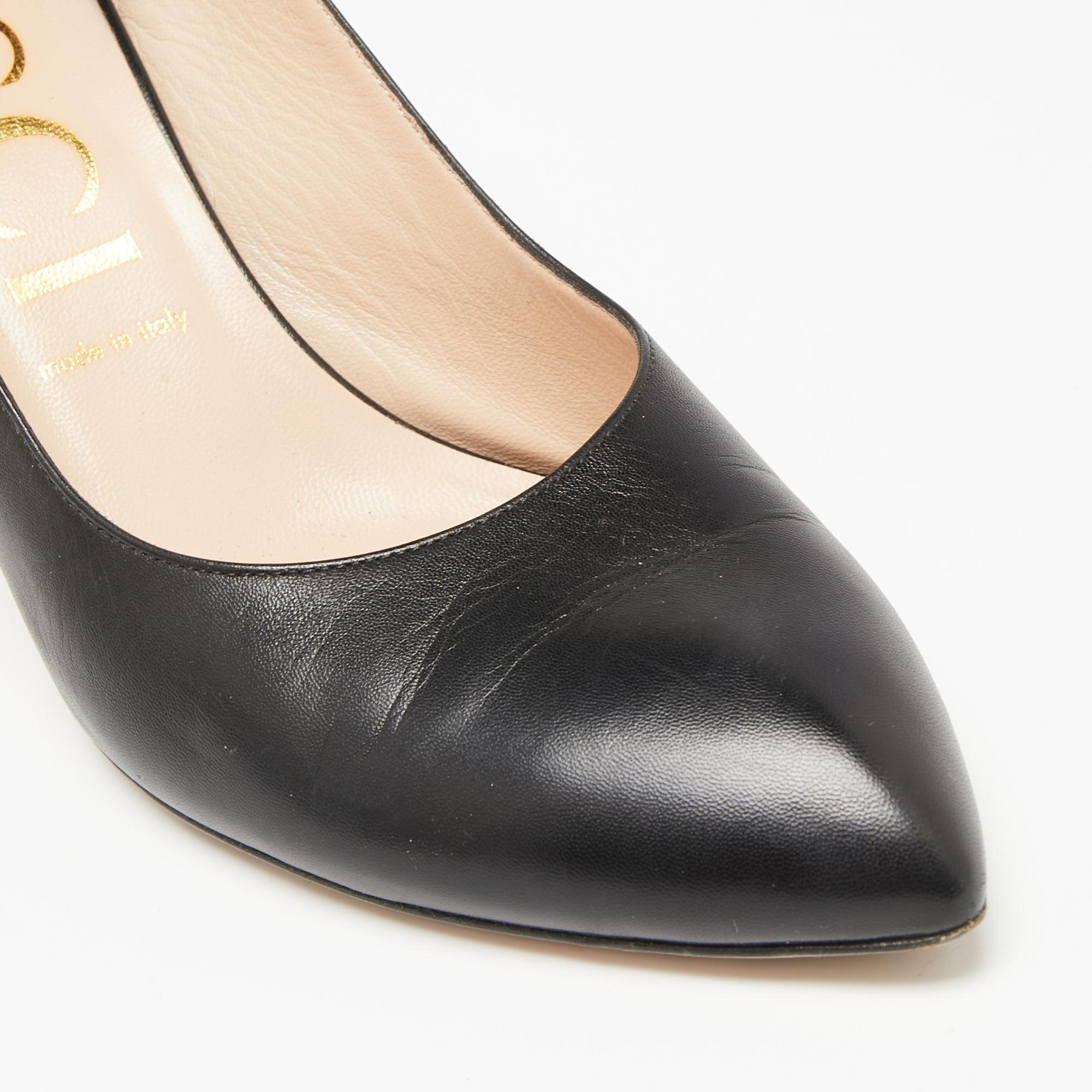 Gucci Black Leather Web Sylvie Slingback Pumps Size 41.5 1