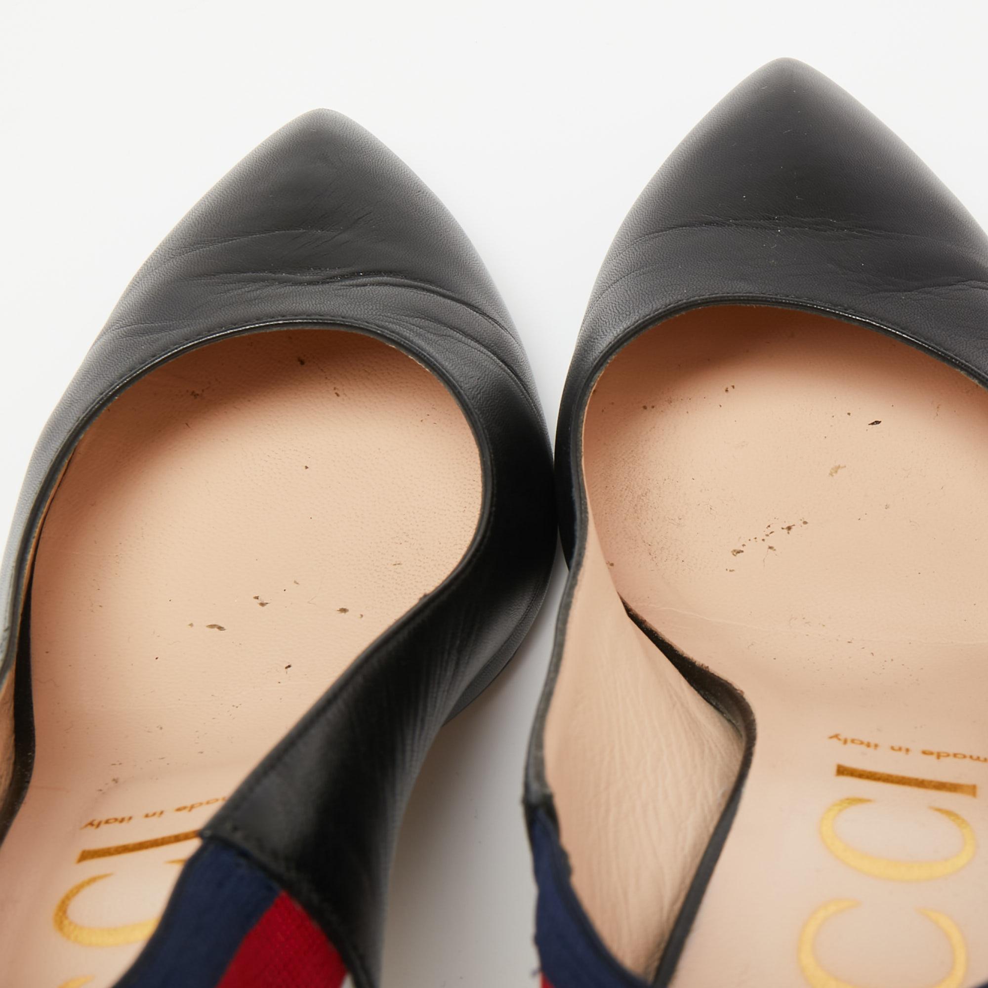 Gucci Black Leather Web Sylvie Slingback Pumps Size 41.5 2