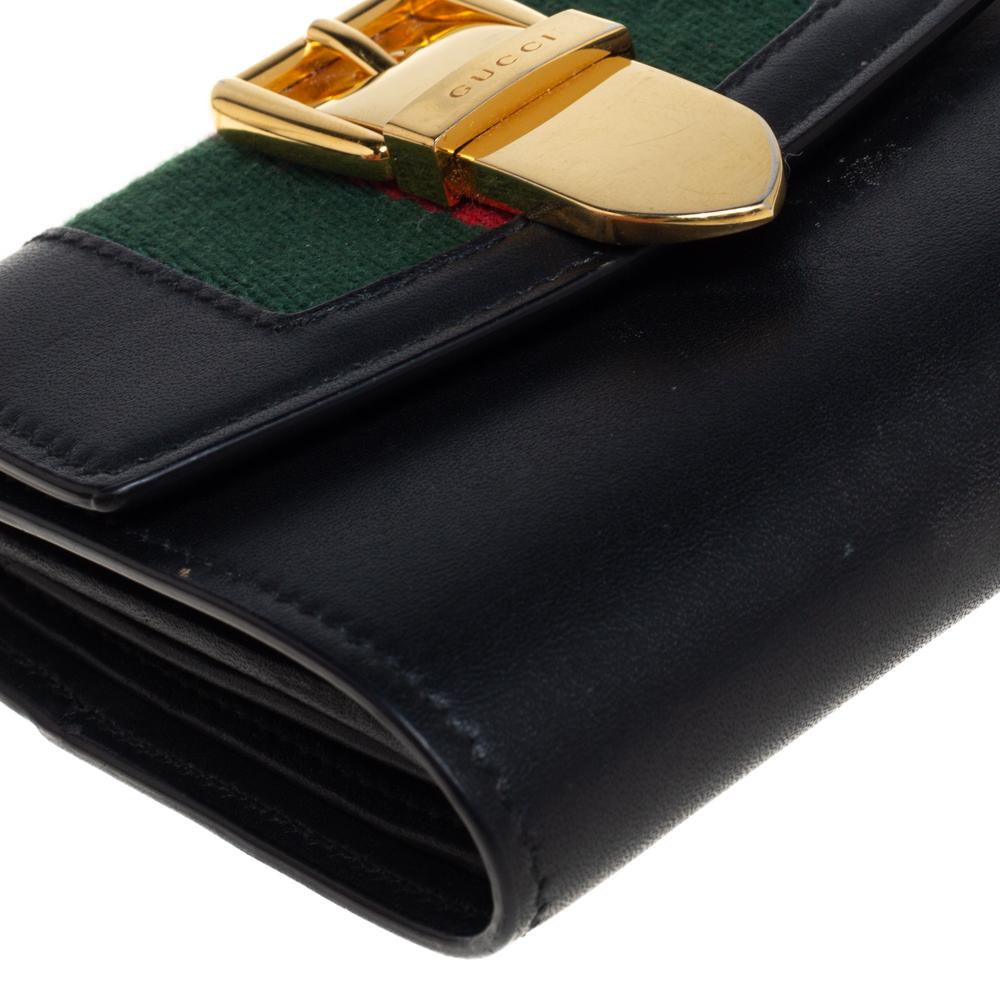 Gucci Black Leather Web Sylvie Trifold Wallet 2