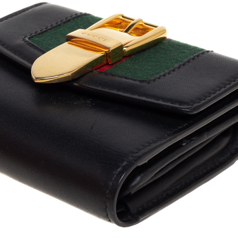 Gucci Black Leather Web Sylvie Trifold Wallet 3