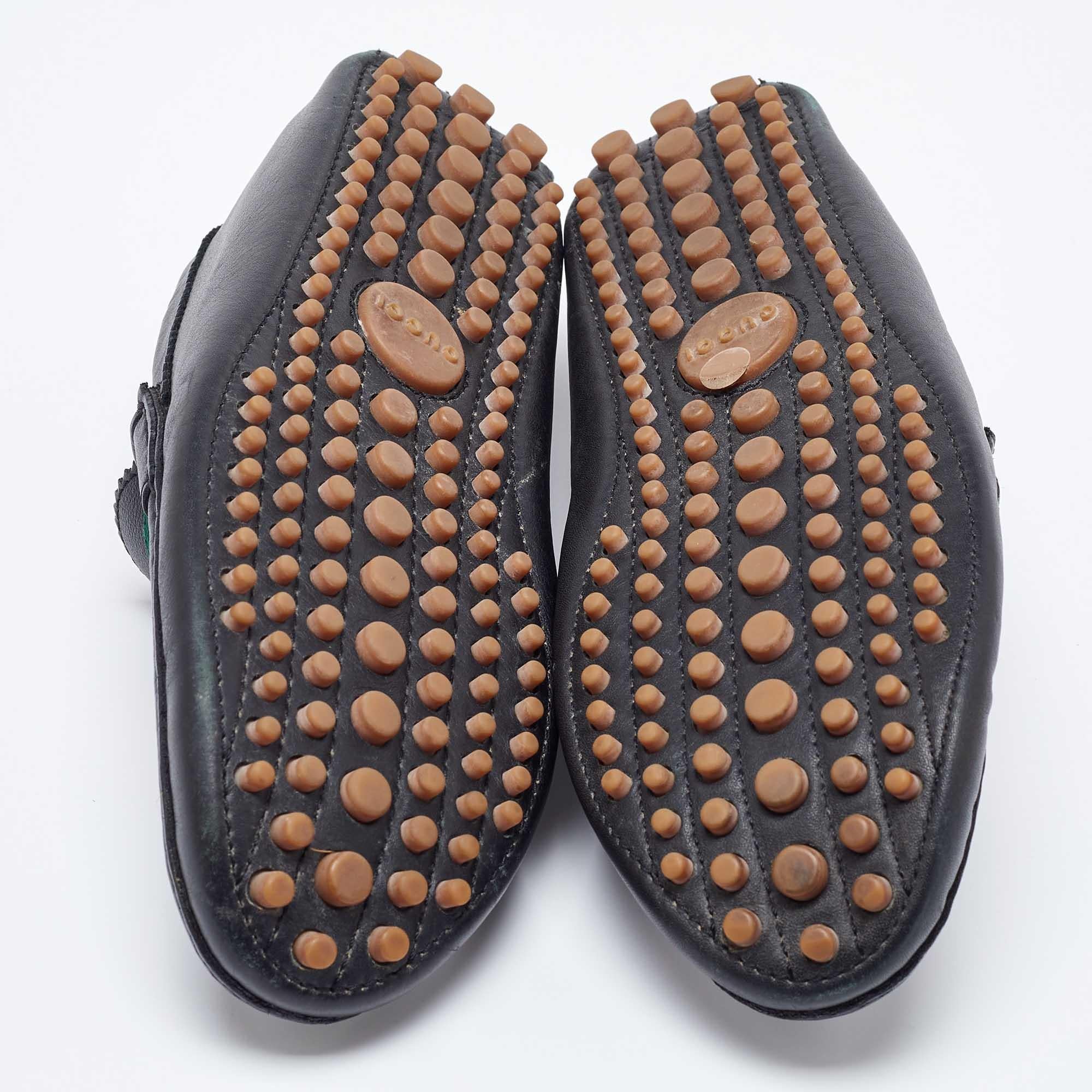 Gucci Black Leather Web Trim Slip On Loafers Size 40 2