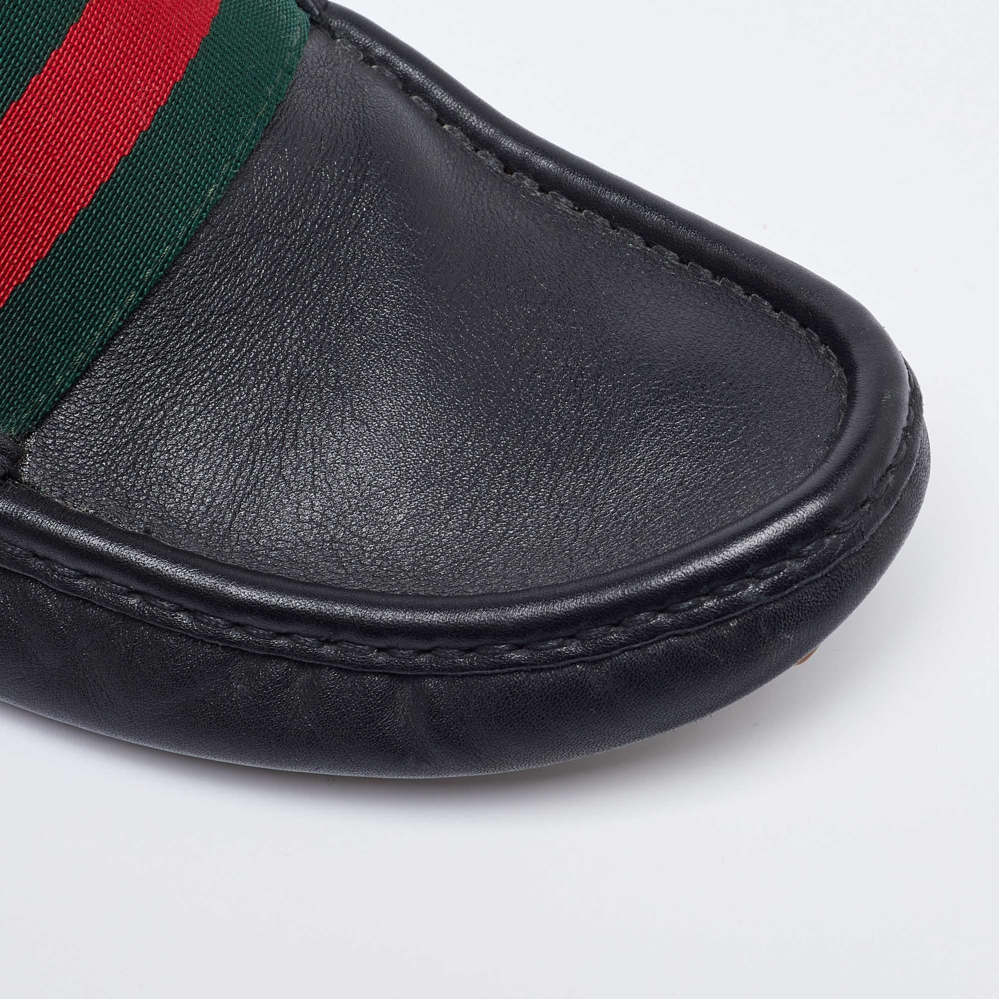 Gucci Black Leather Web Trim Slip On Loafers Size 40 3