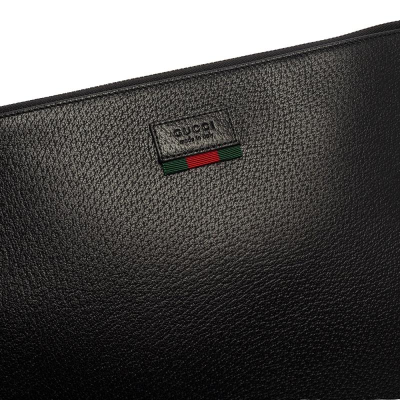 Gucci Black Leather Web Wristlet Pouch 1