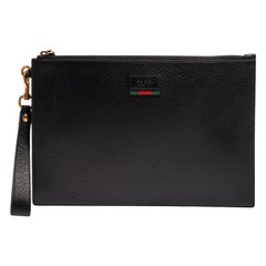 gucci wristlet black Gucci Black Leather Web Wristlet Pouch