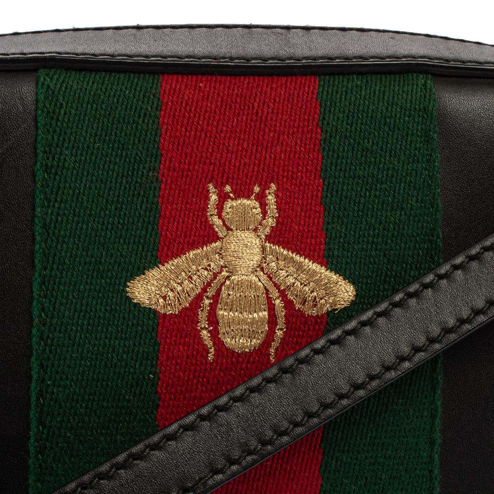 Gucci Black Leather Webby Bee Shoulder Bag 4