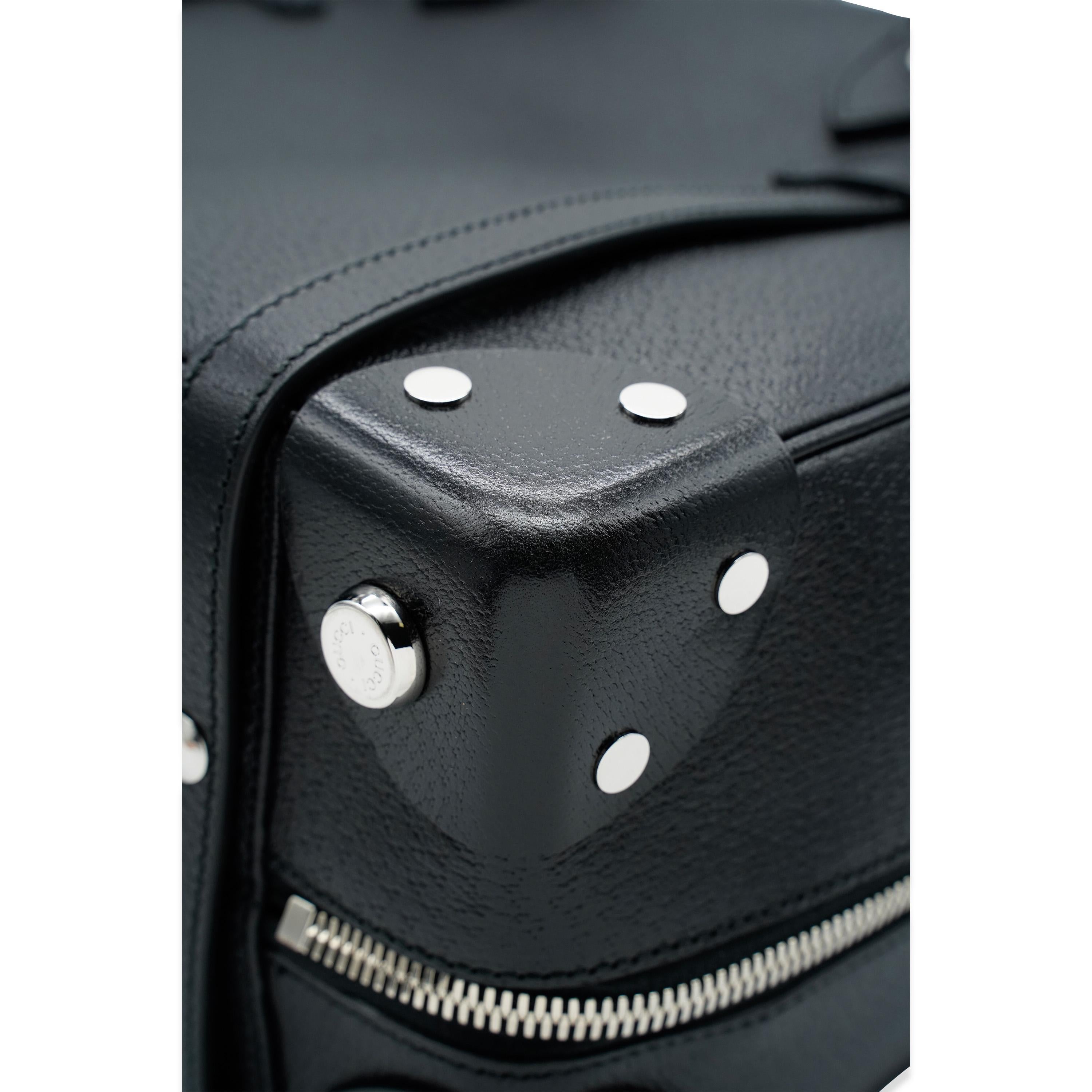 Gucci Black Leather Weekender Mini Suitcase For Sale 2