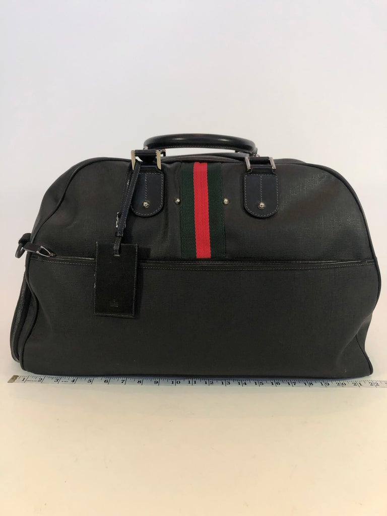 Gucci Black Leather Weekender Suitcase with Classic Green and Red Stripe For Sale at 1stDibs black red weekender 1960 s gucci brown lether boots with red stripe gucci green red stripe