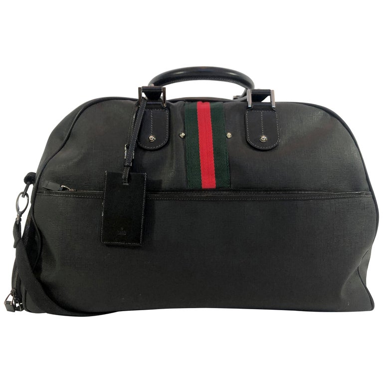 Gucci Black Leather Weekender Suitcase with Classic Green and Red Stripe For Sale at 1stDibs | black red weekender, gucci brown lether boots with red stripe, gucci green red stripe