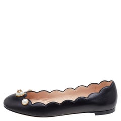 Gucci Black Leather Willow Scalloped Ballet Flats Size 36.5