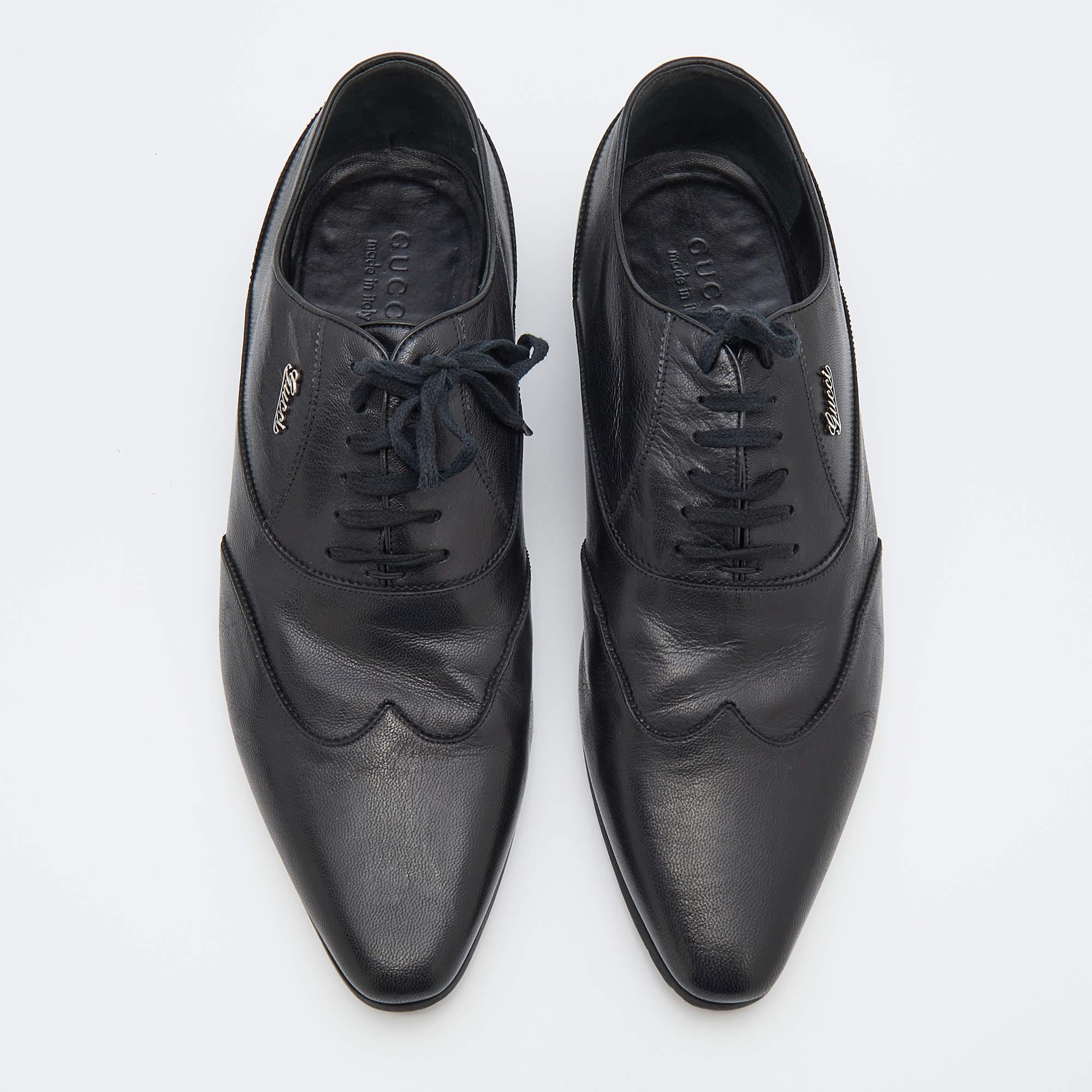 Men's Gucci Black Leather Wingtip Lace Up Oxfords Size 43