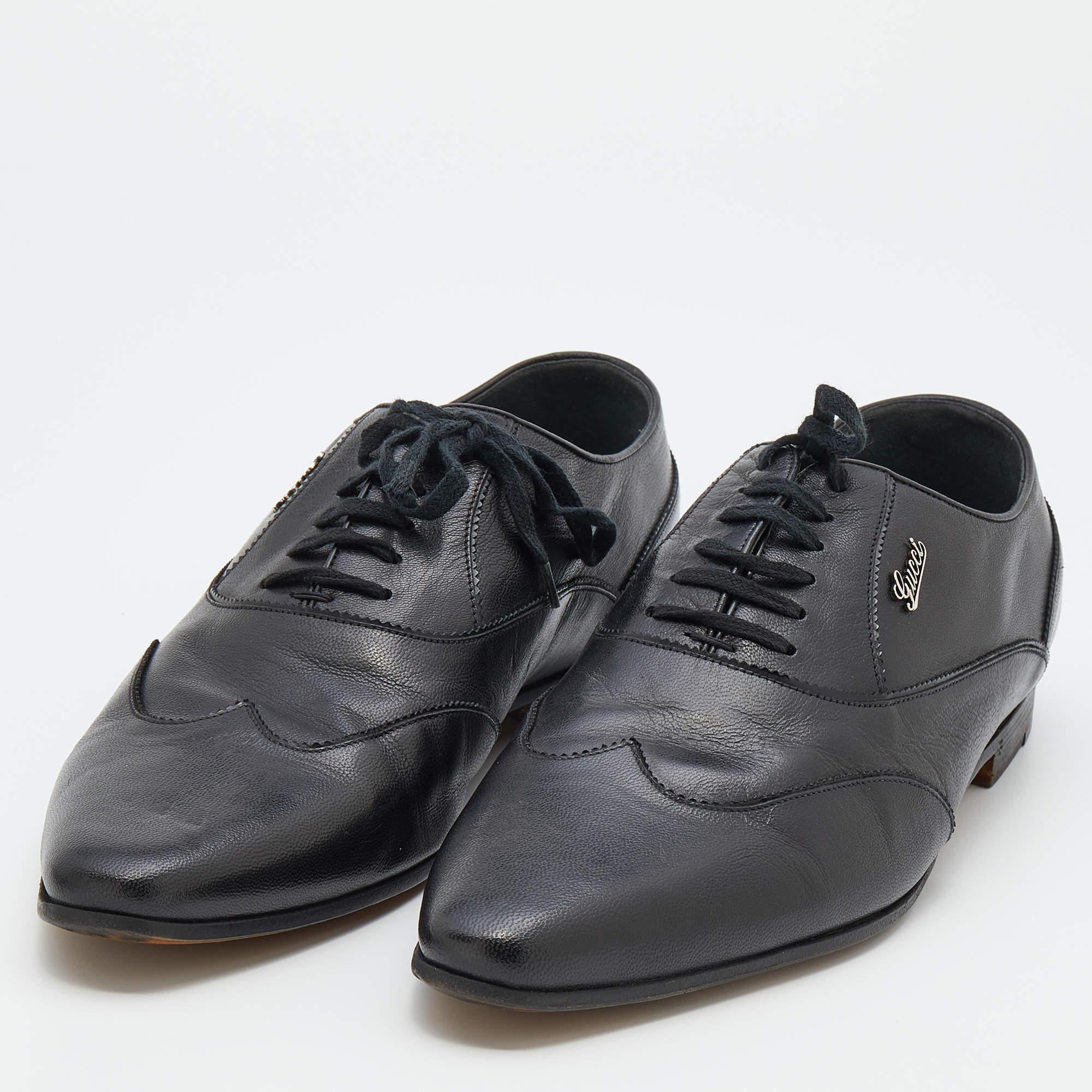 Gucci Black Leather Wingtip Lace Up Oxfords Size 43 2