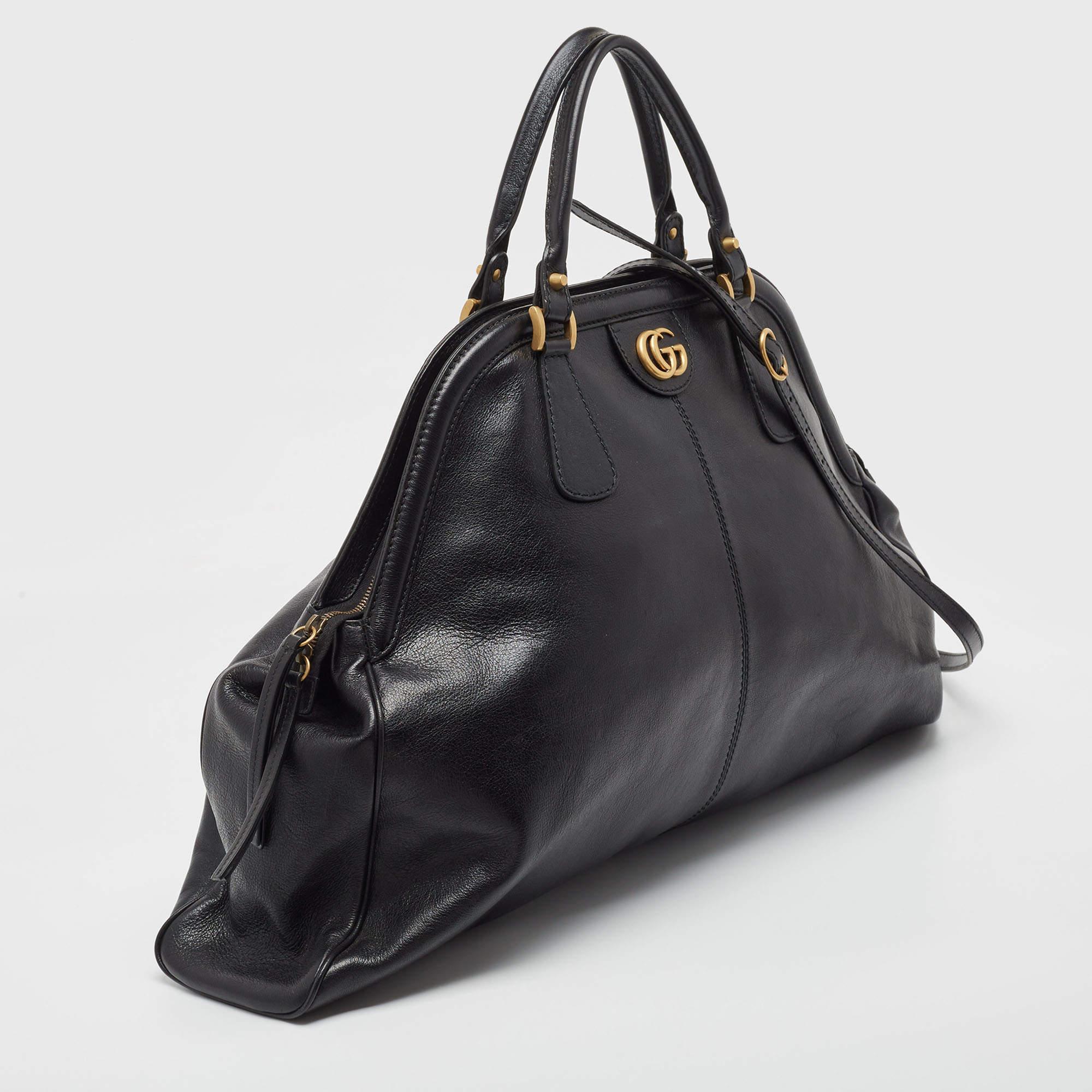 Gucci Black Leather XL Re(Belle) Weekender In Good Condition For Sale In Dubai, Al Qouz 2