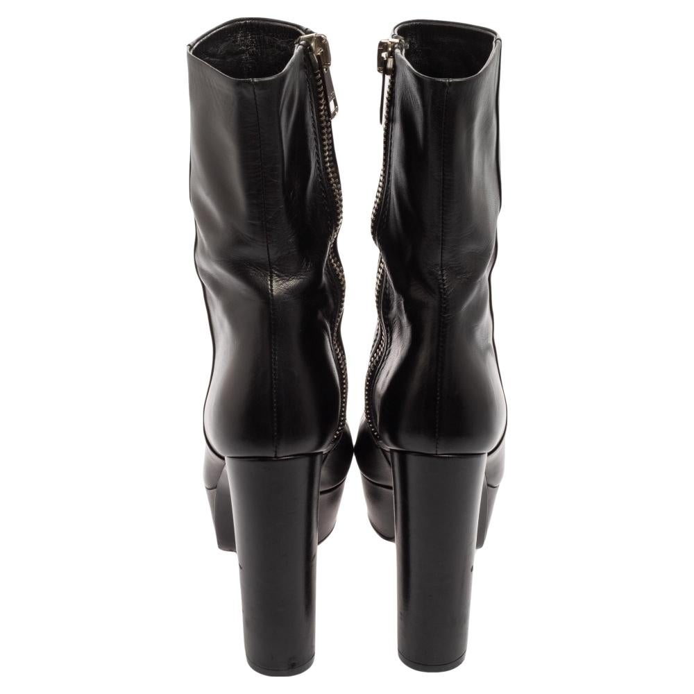 Gucci Black Leather Zip Platform Ankle Boots Size 38 1