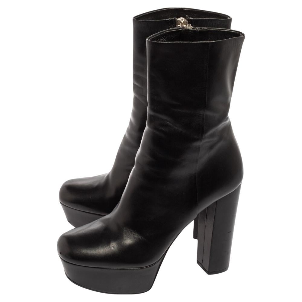 Gucci Black Leather Zip Platform Ankle Boots Size 38 2