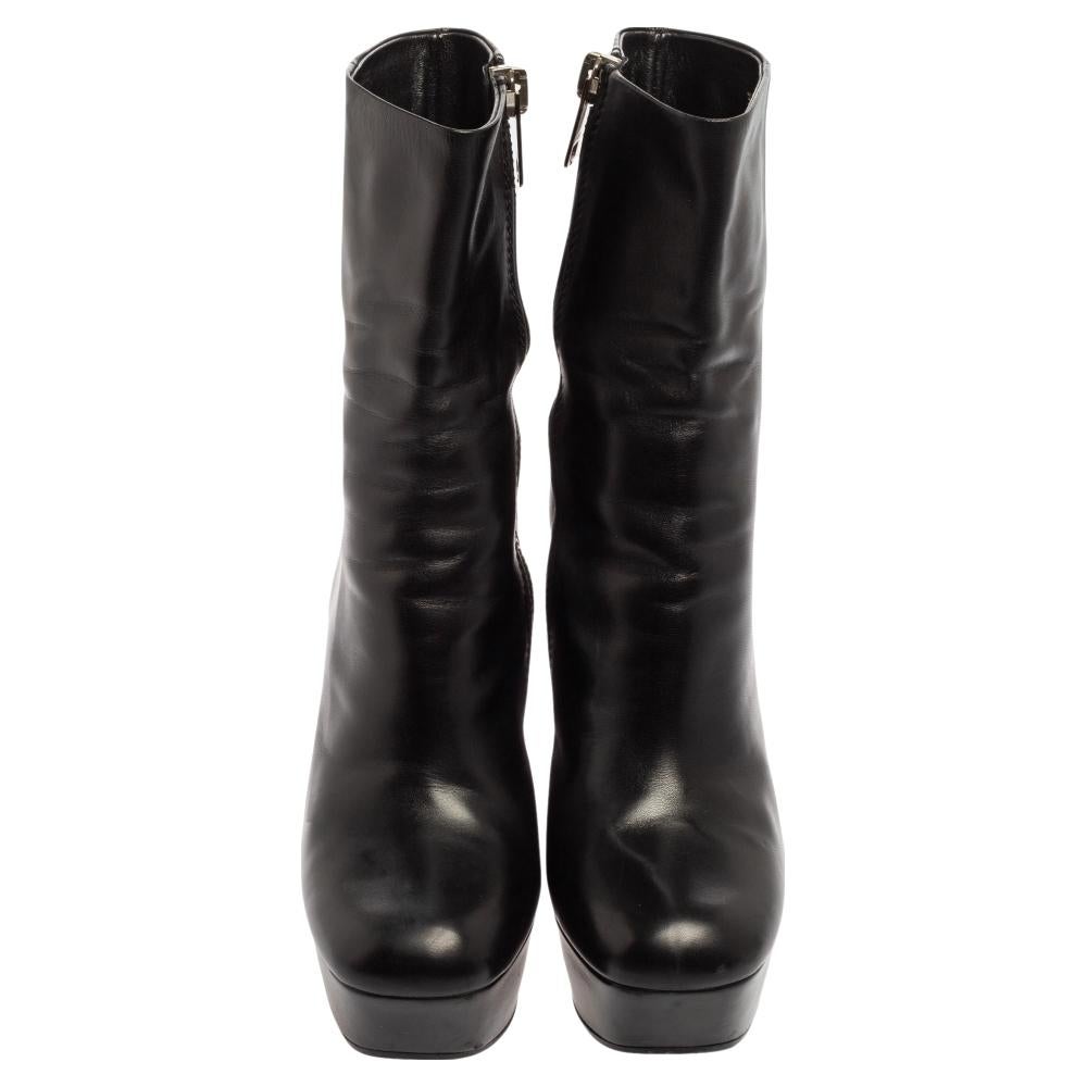 Gucci Black Leather Zip Platform Ankle Boots Size 38 3